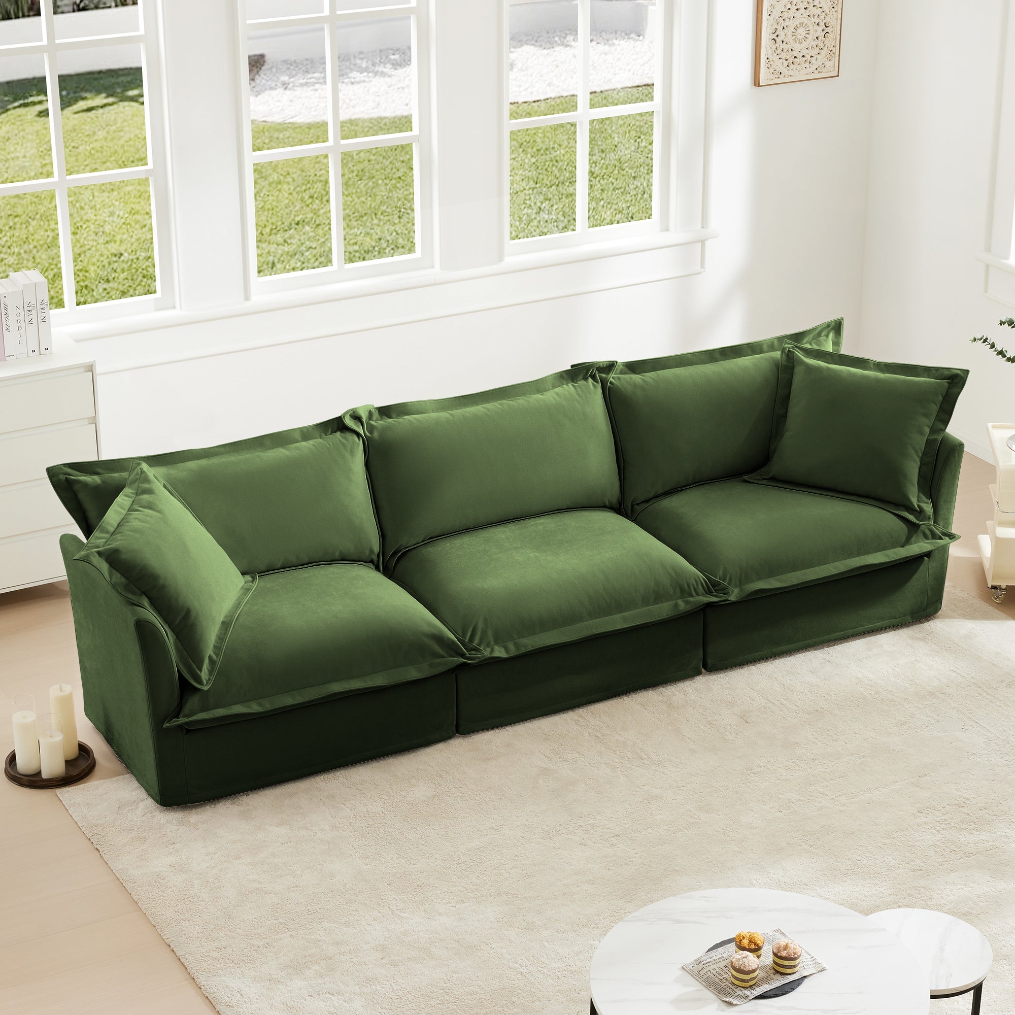 Fluffy 3-Seat Modular Sofa in Chenille Olive #OttOnly_0 #Fabric_Chenille Olive