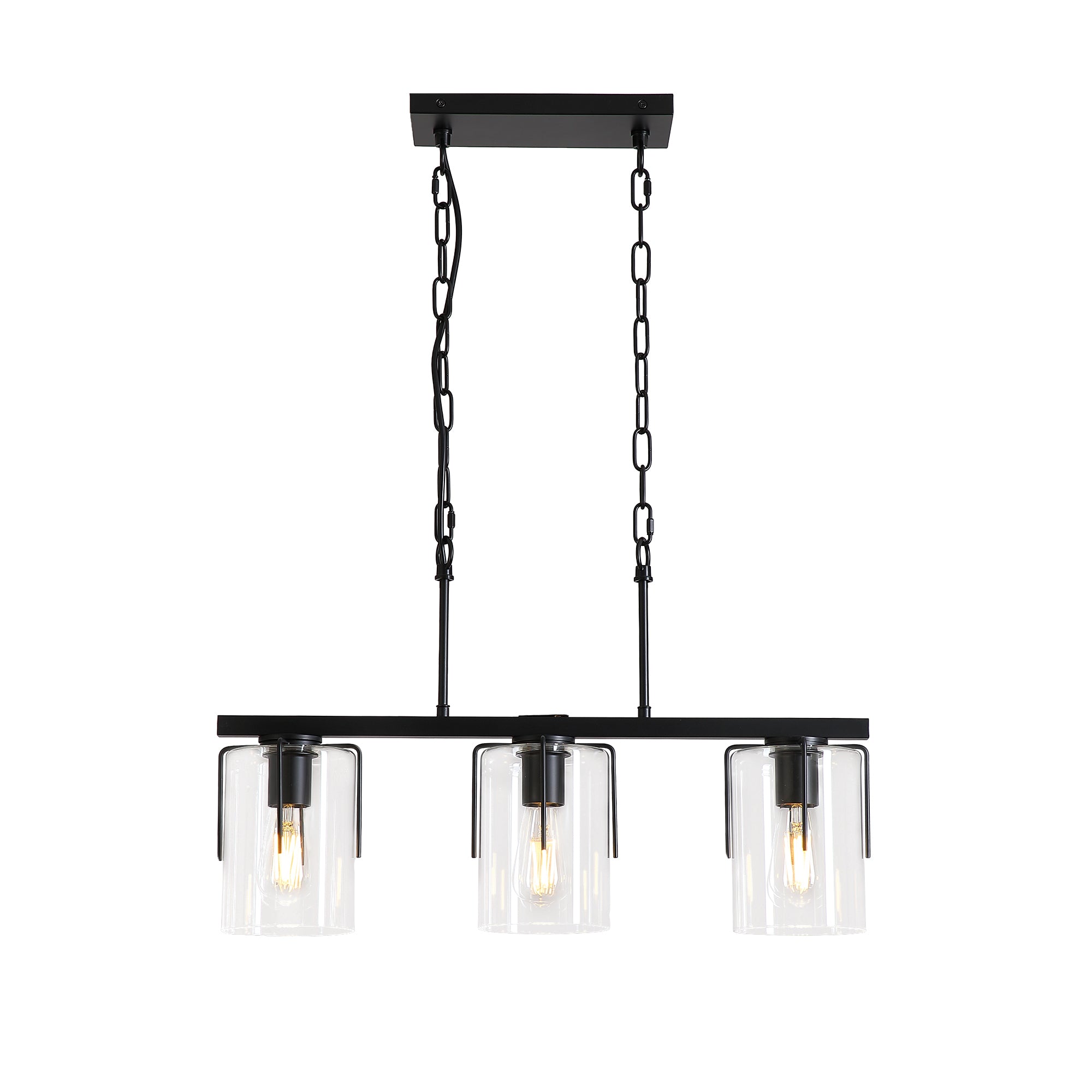 Linear Chandelier, Dimmable Glass Shades, Black
