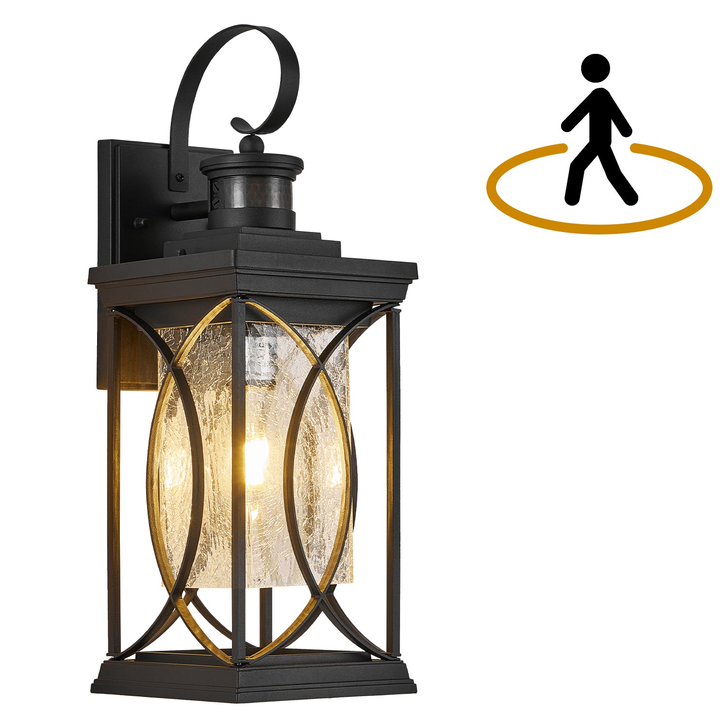 Outdoor Wall Light with Motion Sensor, Dusk-to-Dawn, Black