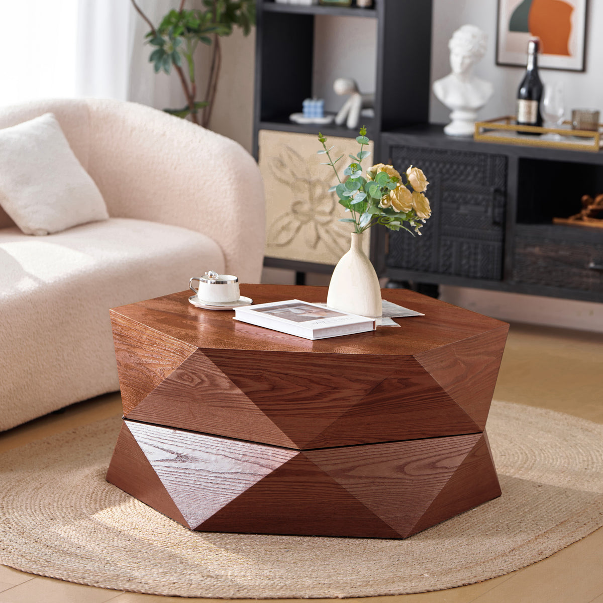 Brown Coffee Table with Storage, 36.6 in