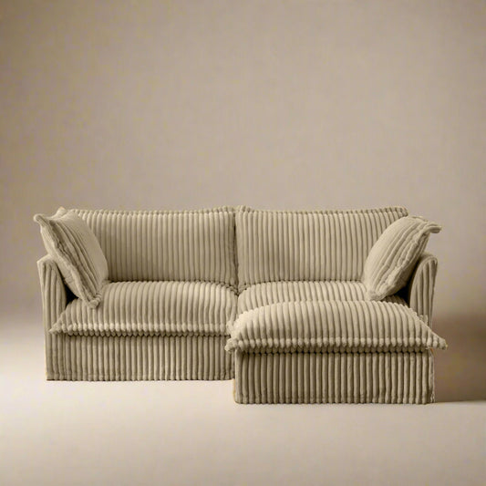 Fluffy 2-Seat Chenille Sofa – Camel with Ottoman, Washable