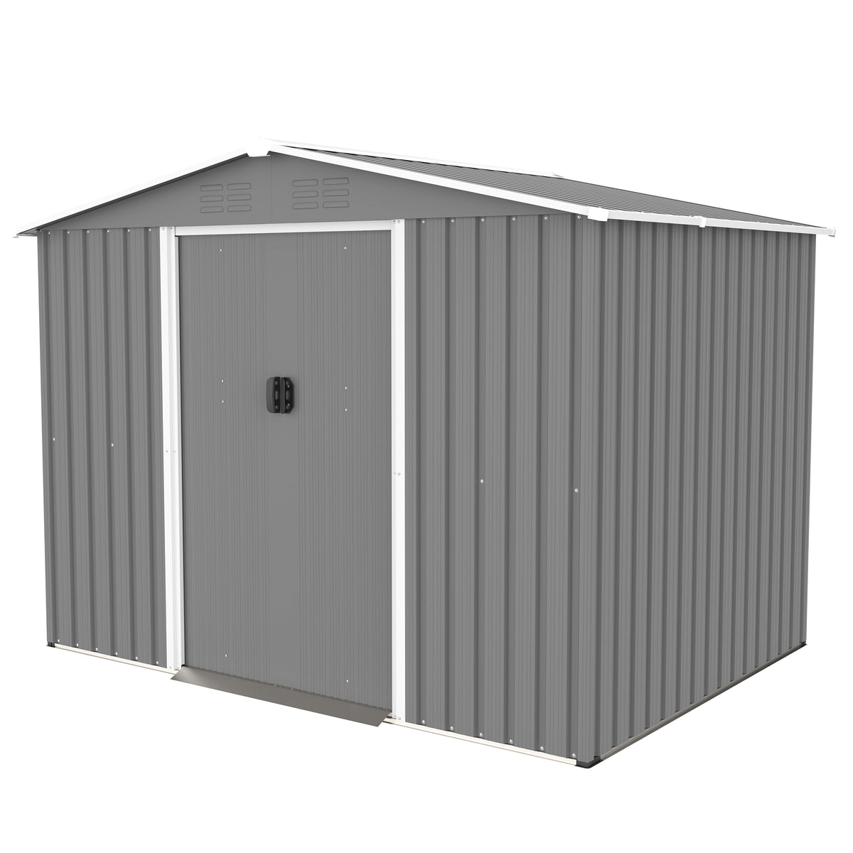 6x8 ft Gray Metal Storage Shed with Lockable Doors