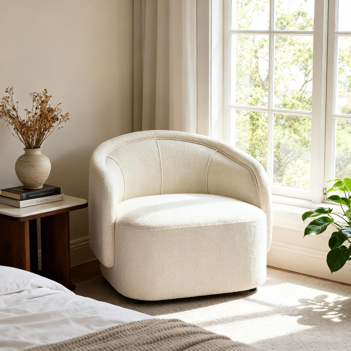 Cream Boucle Accent Chair