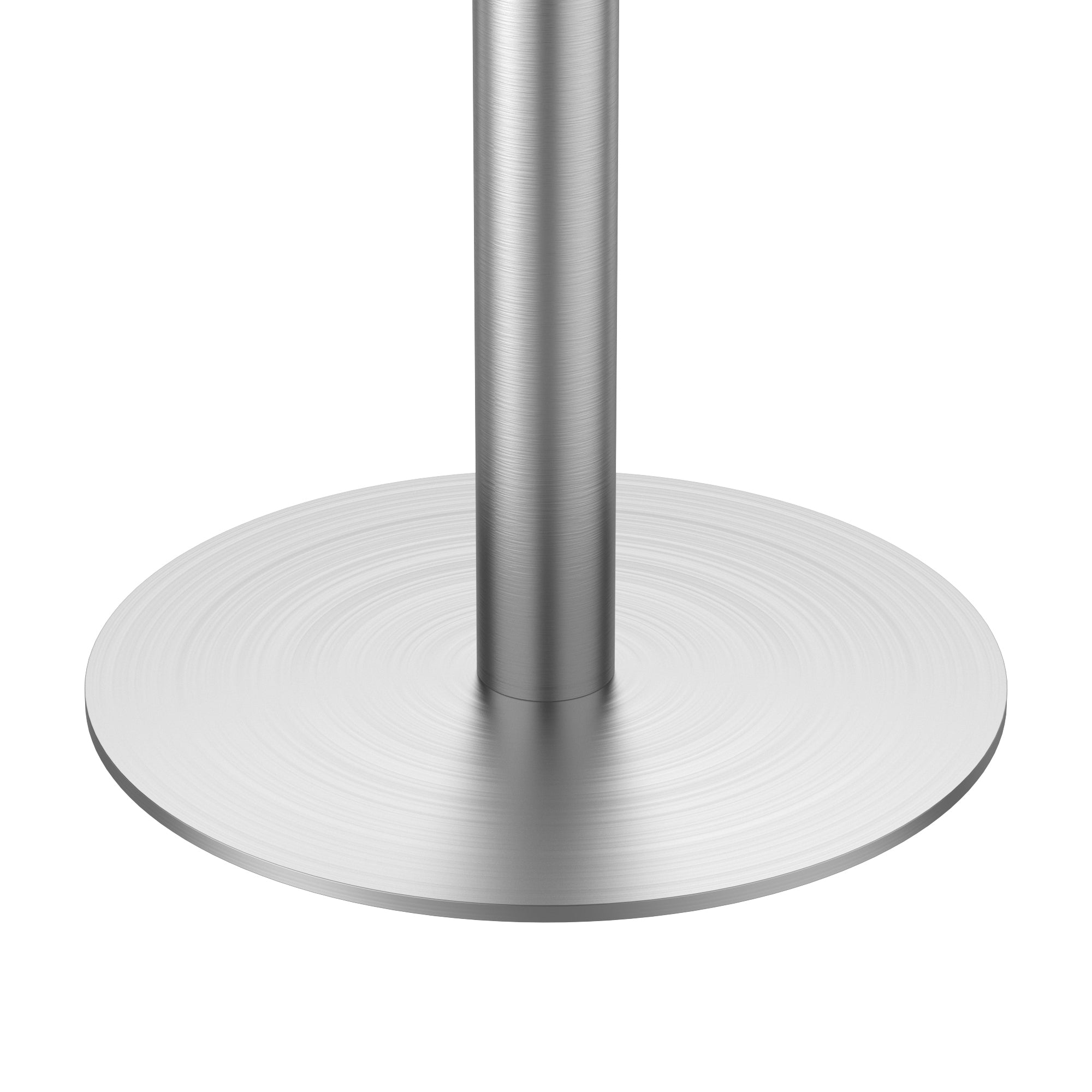 Close-up of silver pedestal column meeting the round silver base plate