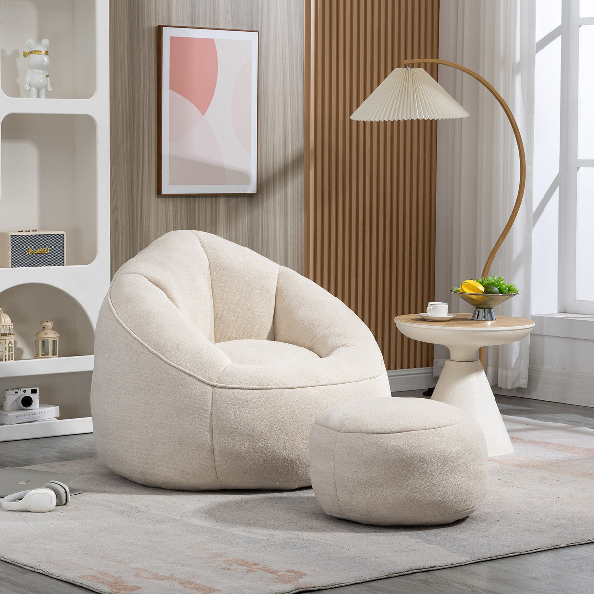 Beige Microfiber Bean Bag Chair