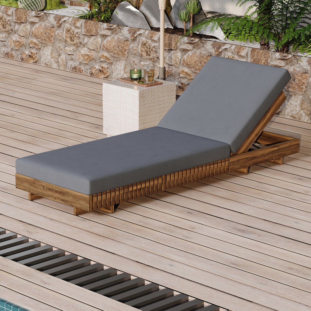 Solid Wood Outdoor Chaise Lounge