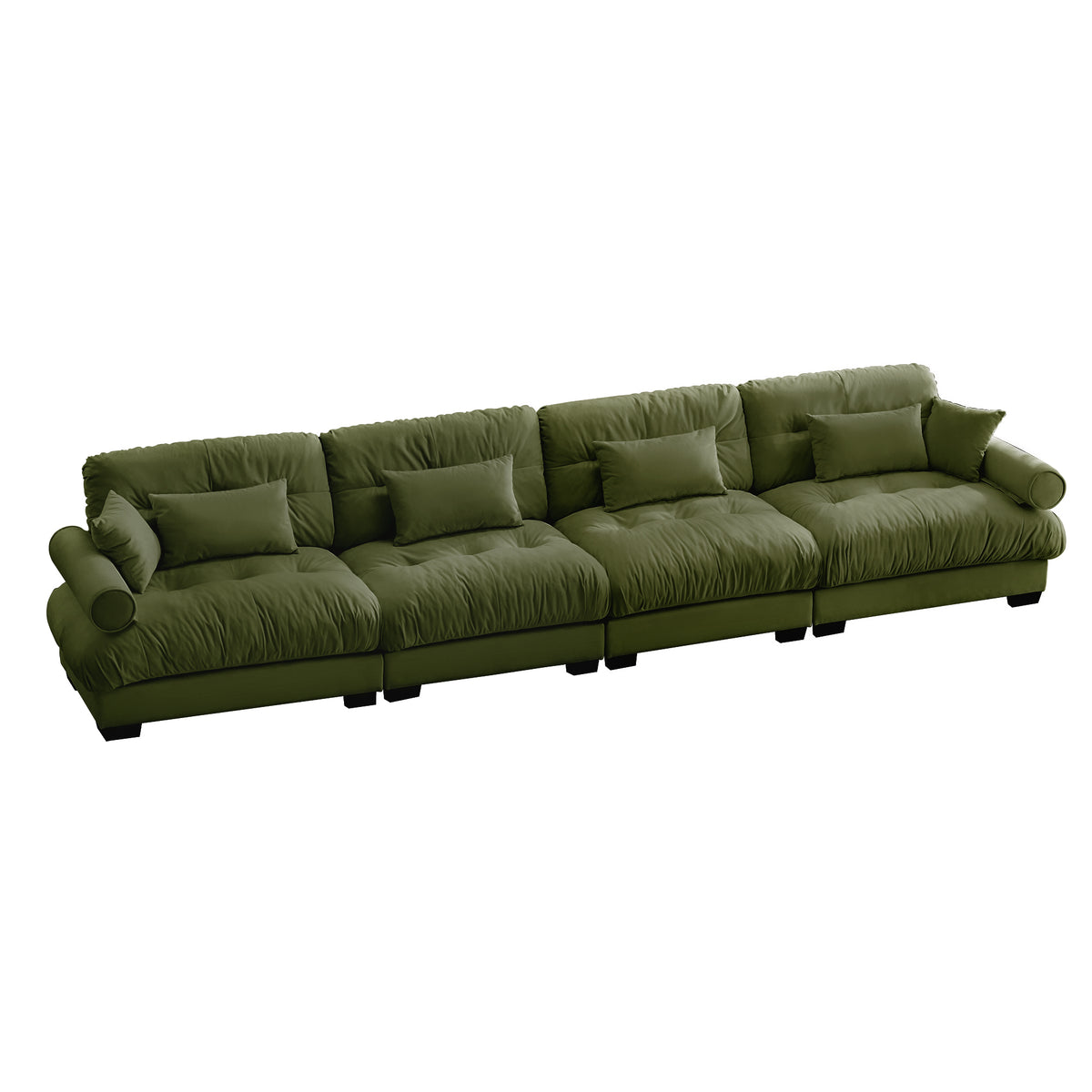 Olive Green Velvet Modular Sectional Couch with Ottoman