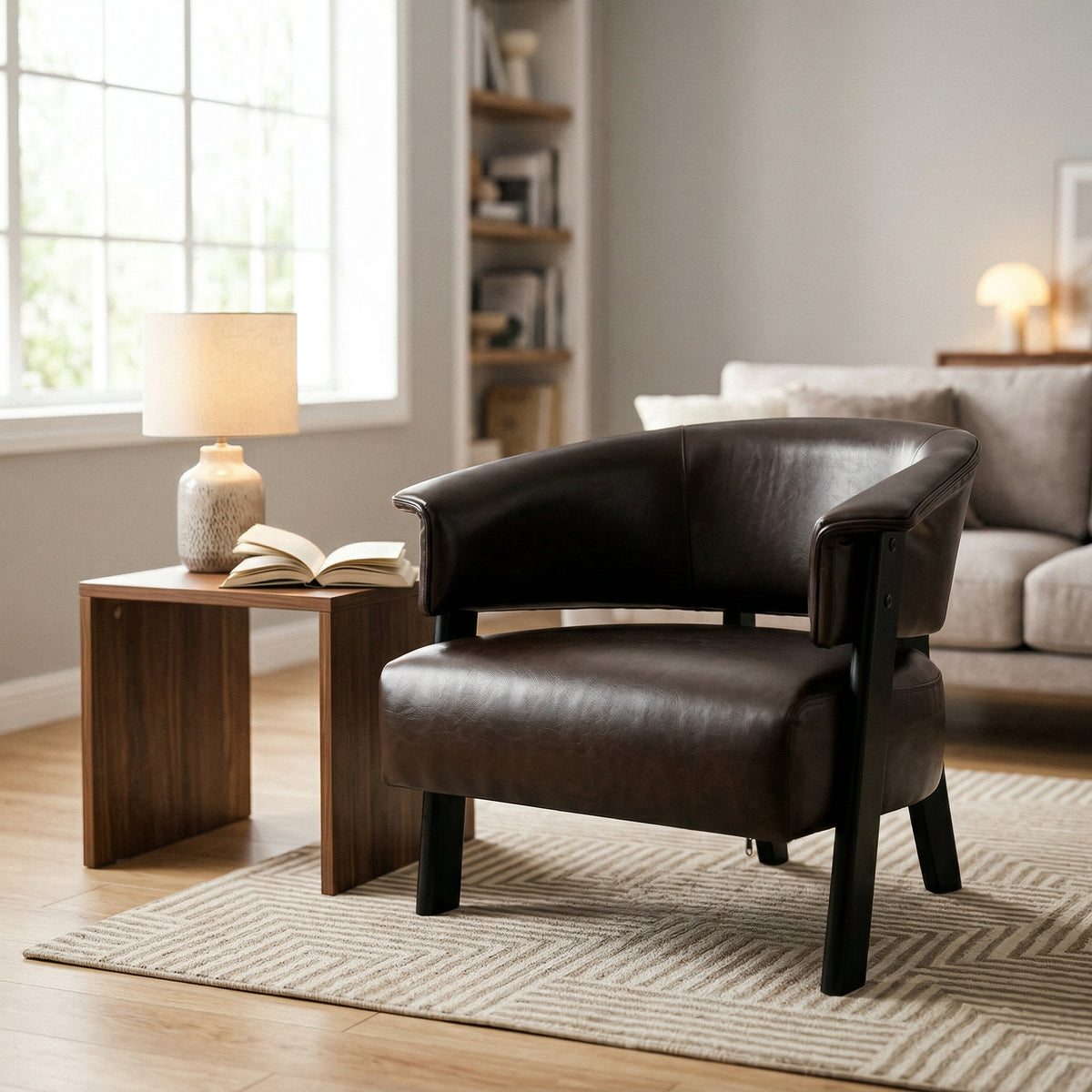 Brown Vegan Leather Accent Chair, 35 in Wide
