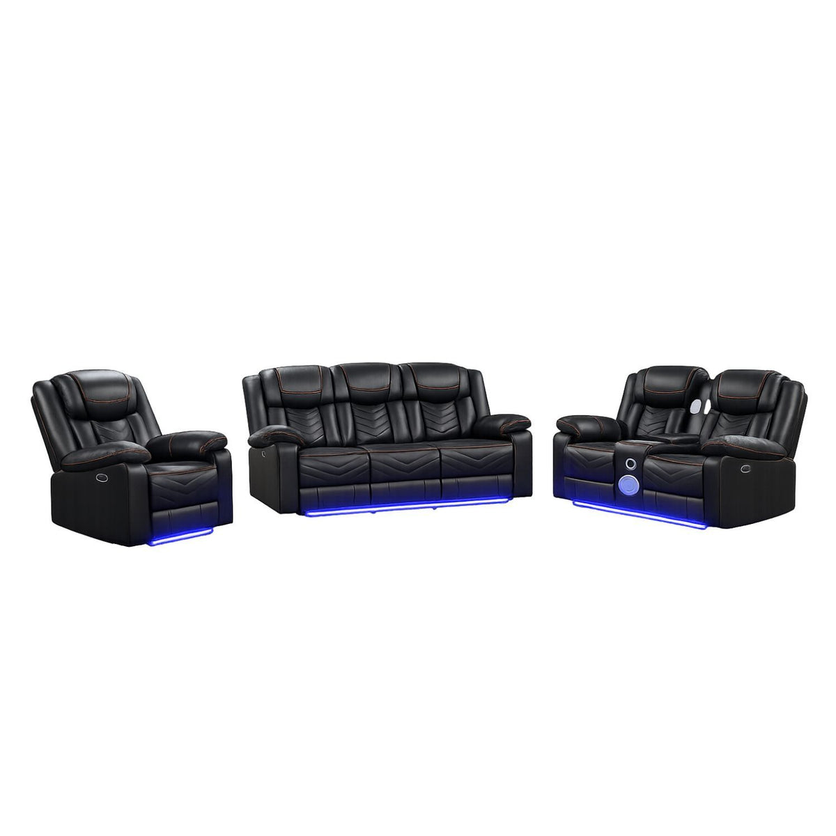 Black Vegan Leather Power 3-Piece Reclining Living Room Set