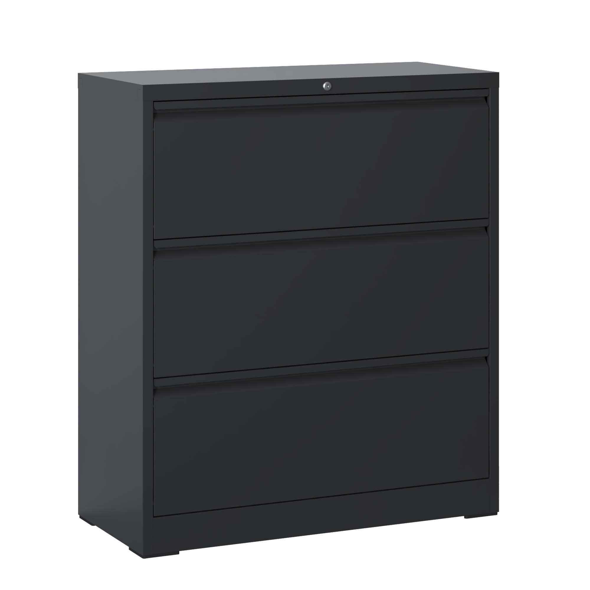 Lateral Vertical File Cabinet with Drawers, Filing Cabinet, 35.4 in, Black