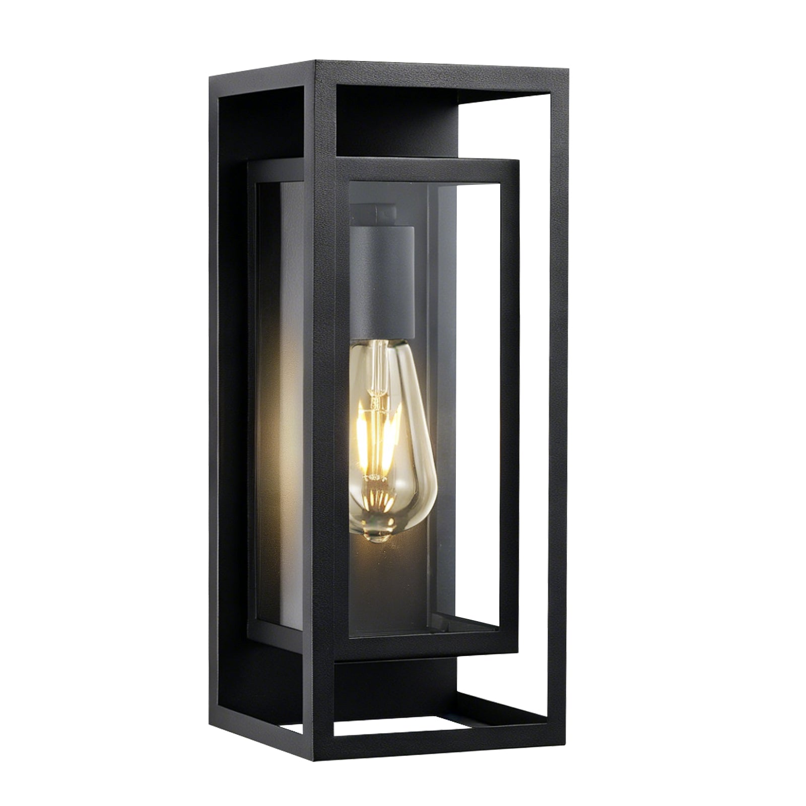 Outdoor Wall Lantern with Dusk-to-Dawn Sensor, Black