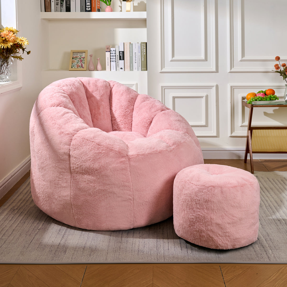 Pink Faux Fur Bean Bag Chair