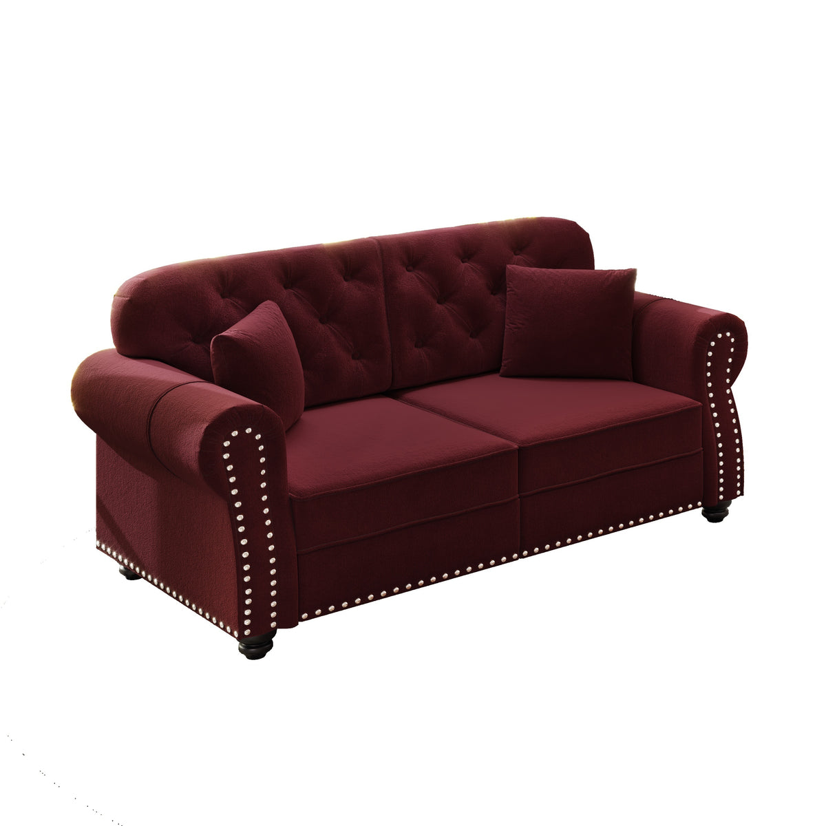 Burgundy Velvet 2-Seat Chesterfield Sofa, 63 in Wide, 29.9 in Deep