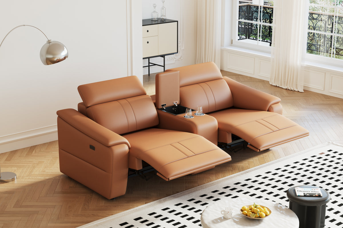 Brown Power Reclining Loveseat with Storage, 88.5 in Wide