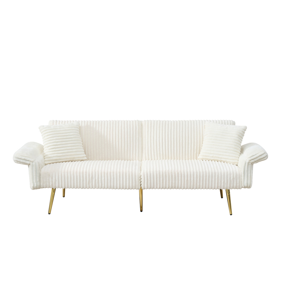 White Corduroy 2-Seat Sleeper Sofa, 79 in Wide