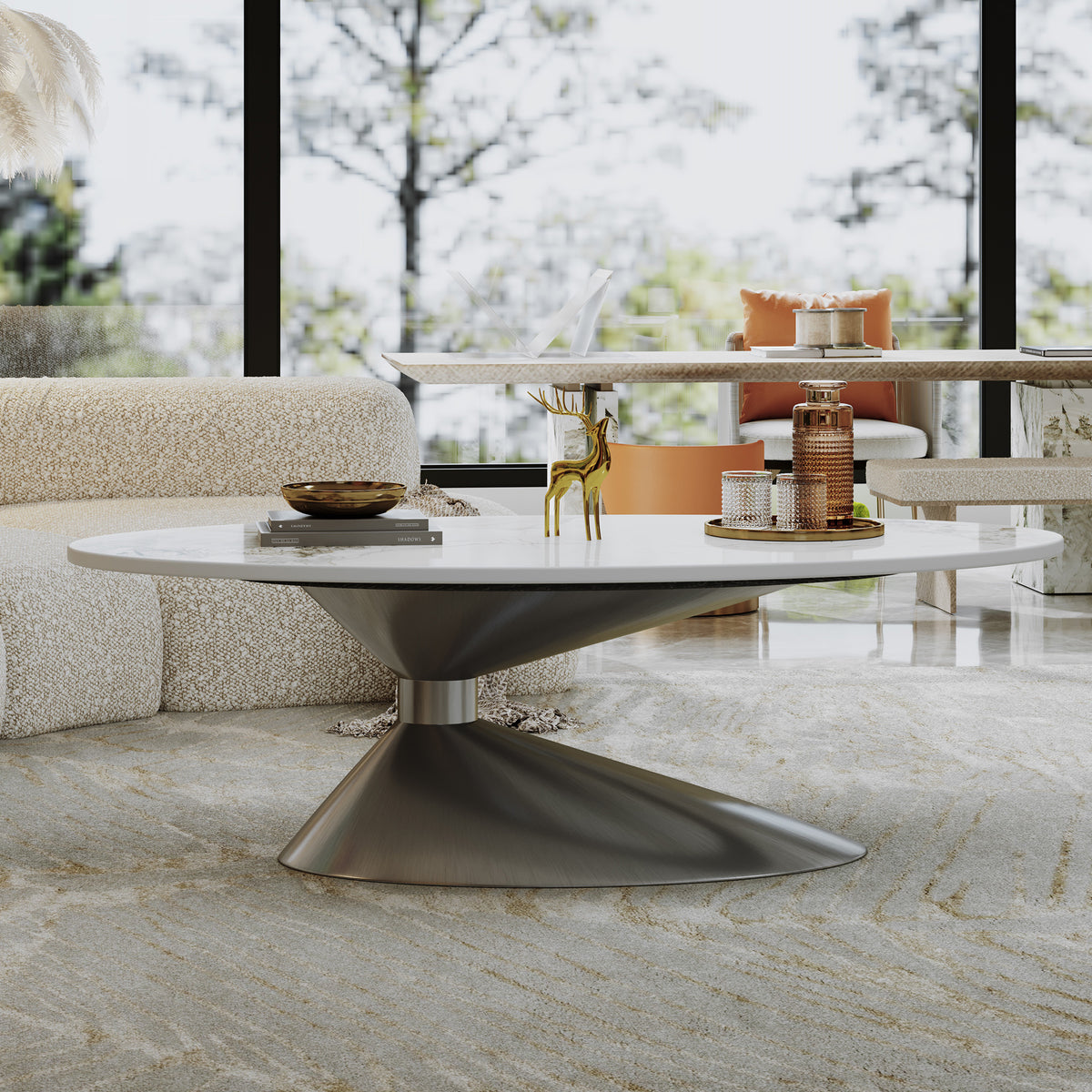 Gray Sintered Stone Oval Coffee Table, 49.2 in