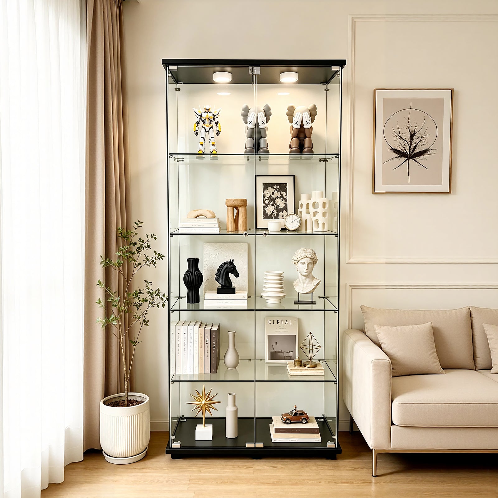 Bookcase with Lock, 30.9 in, Black, 73.74 in Tall