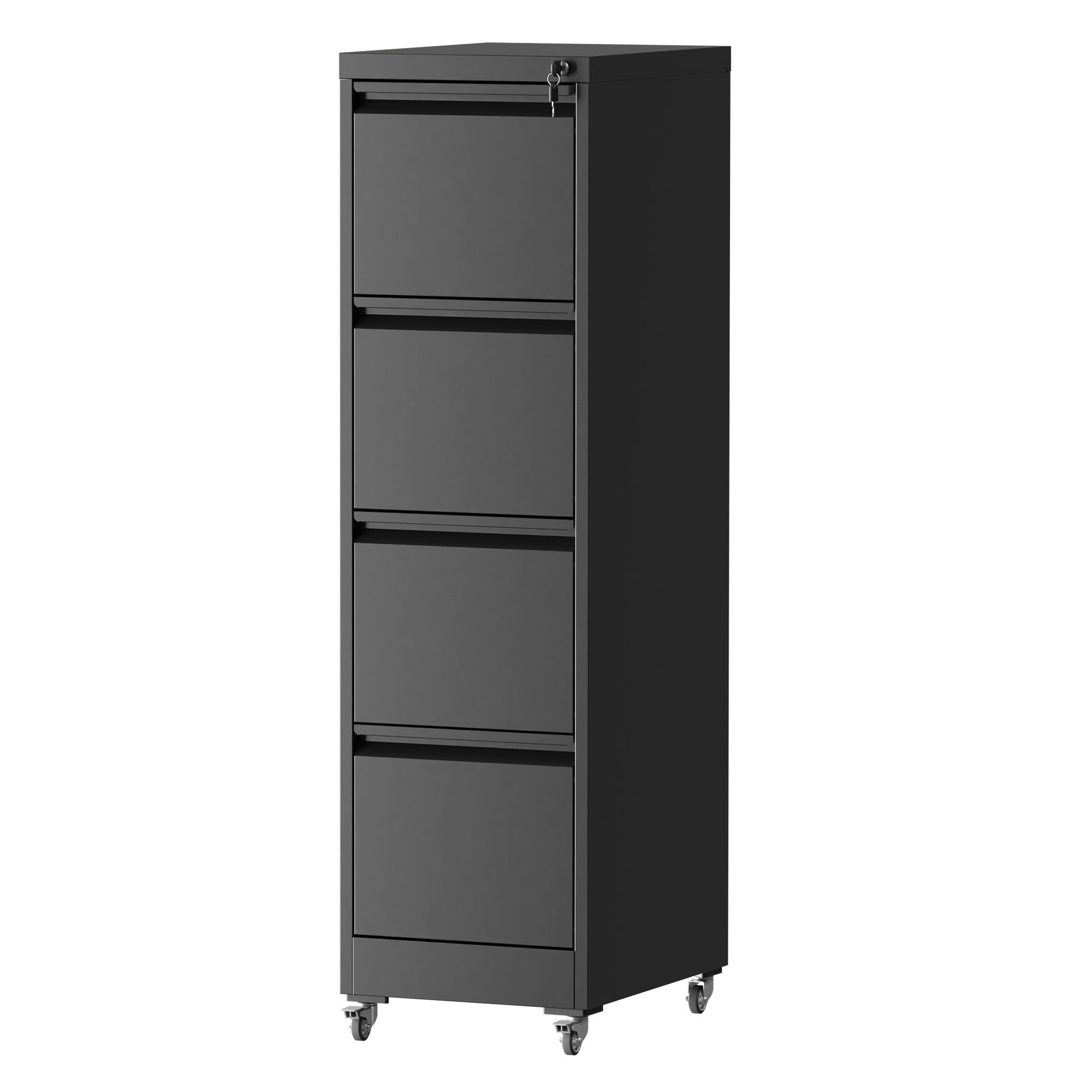 Vertical Rolling File Cabinet with Drawers and Lock, 15.2 in, Black, Metal