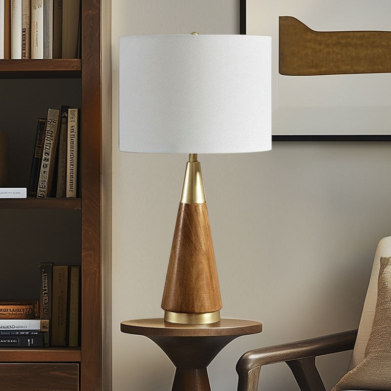 Table Lamp with Triangular Silhouette, Linen Shade, Gold and Brown