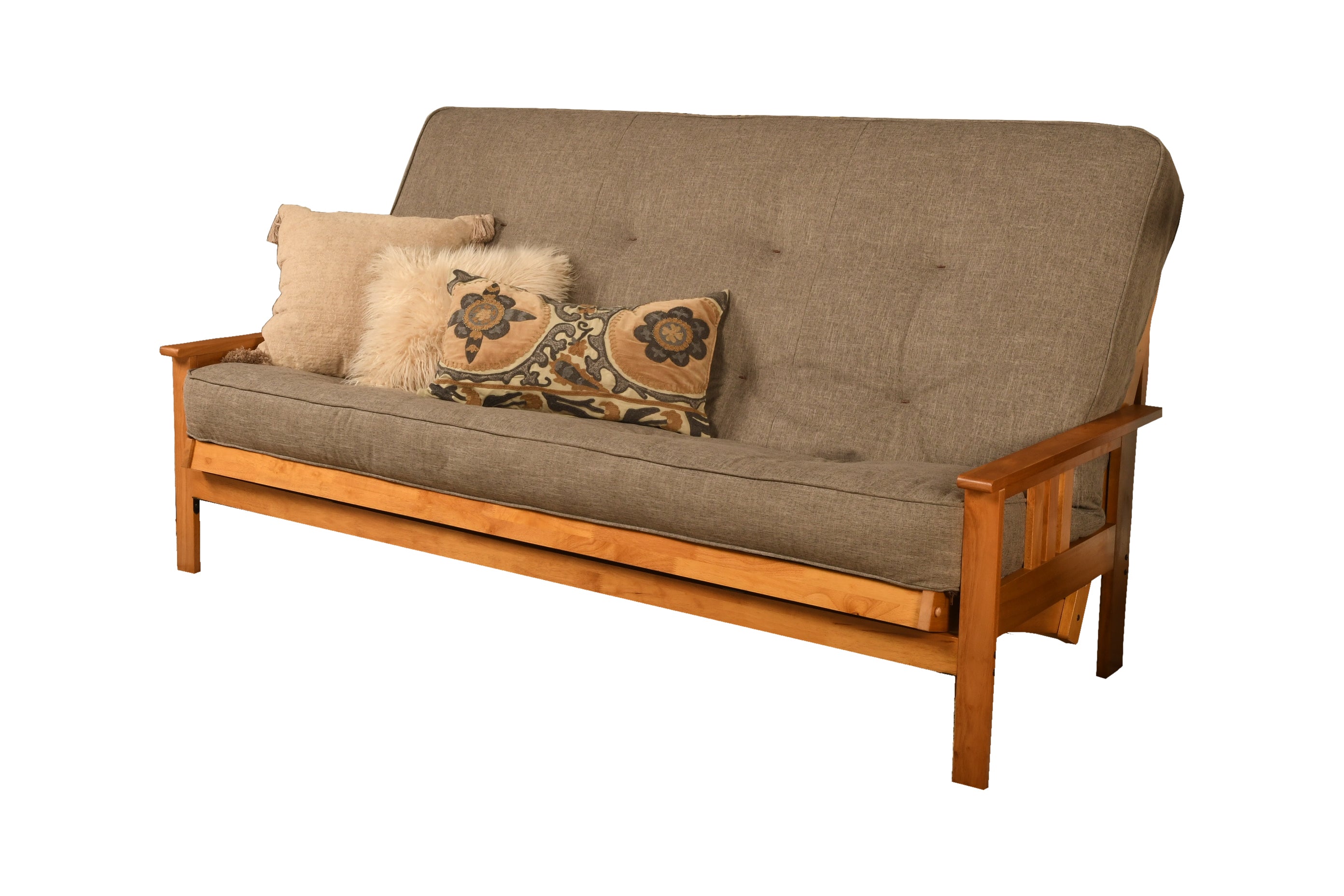 Solid Wood Futon Frame with Mattress, Queen, Stone Gray