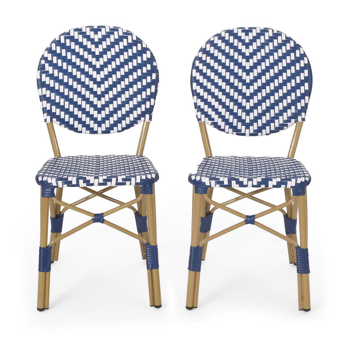 Navy Blue Aluminum Armless Outdoor Bistro Chair, Set of 2, 23.3 in Deep