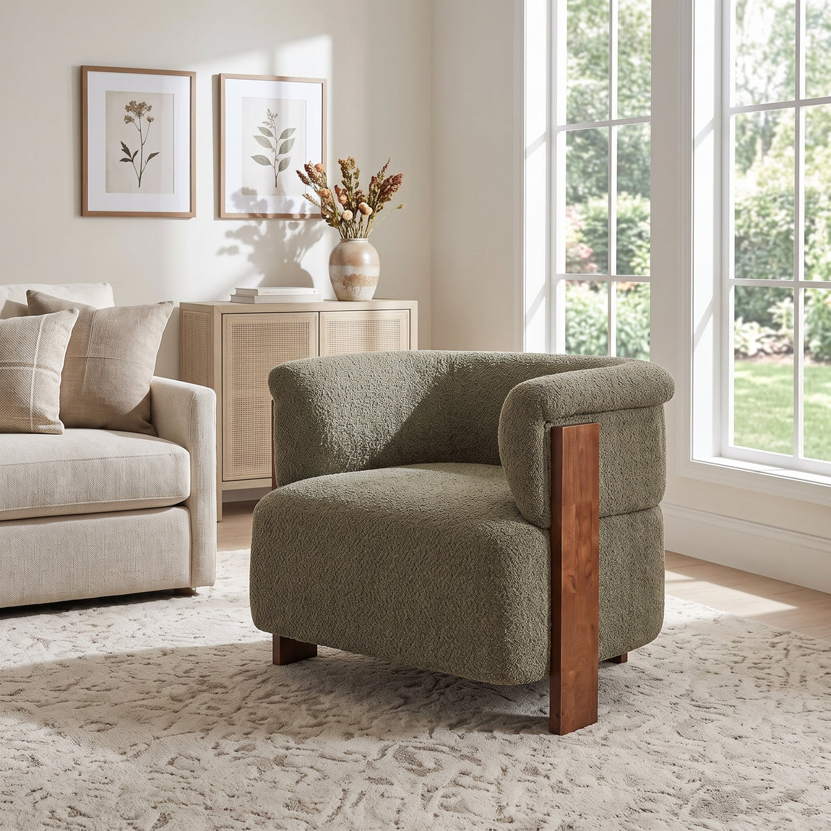 Green Boucle Barrel Chair