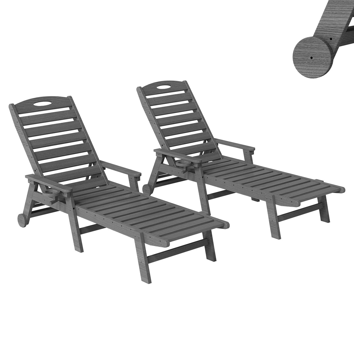 Gray HDPE Outdoor Chaise Lounge, Set of 2