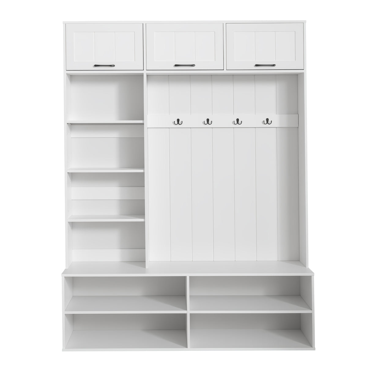 White Hall Tree with Bench and Shoe Storage, 59 in Wide, 76.9 in Tall