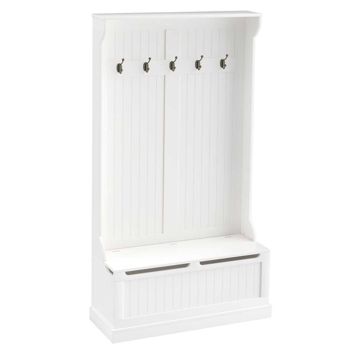 Cream Hall Tree with Bench and Shoe Storage, 37.8 in Wide