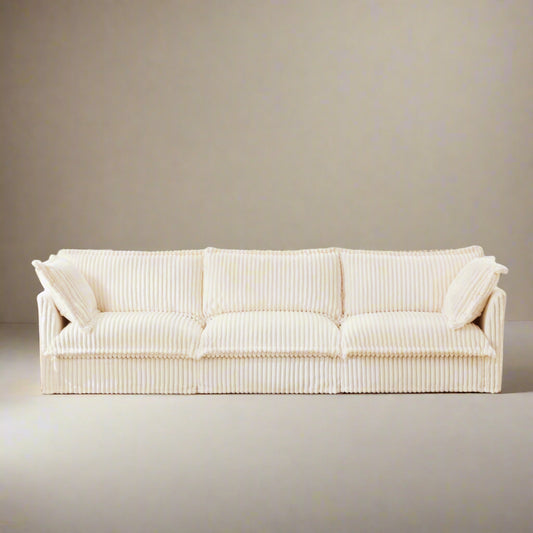 Fluffy Corduroy 3-Seat Sofa – Cream, Washable