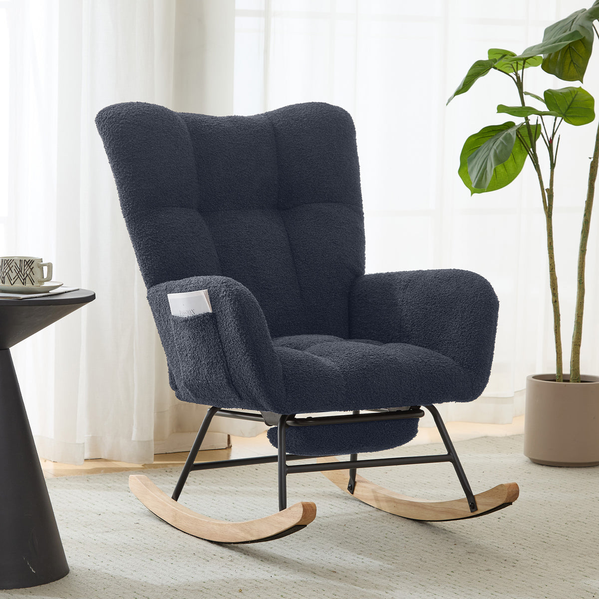 Blue Sherpa Wingback Rocking Chair, Nursery