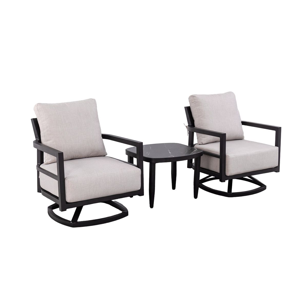 Black Aluminum 3-Piece Patio Conversation Set for 2 with Cushions