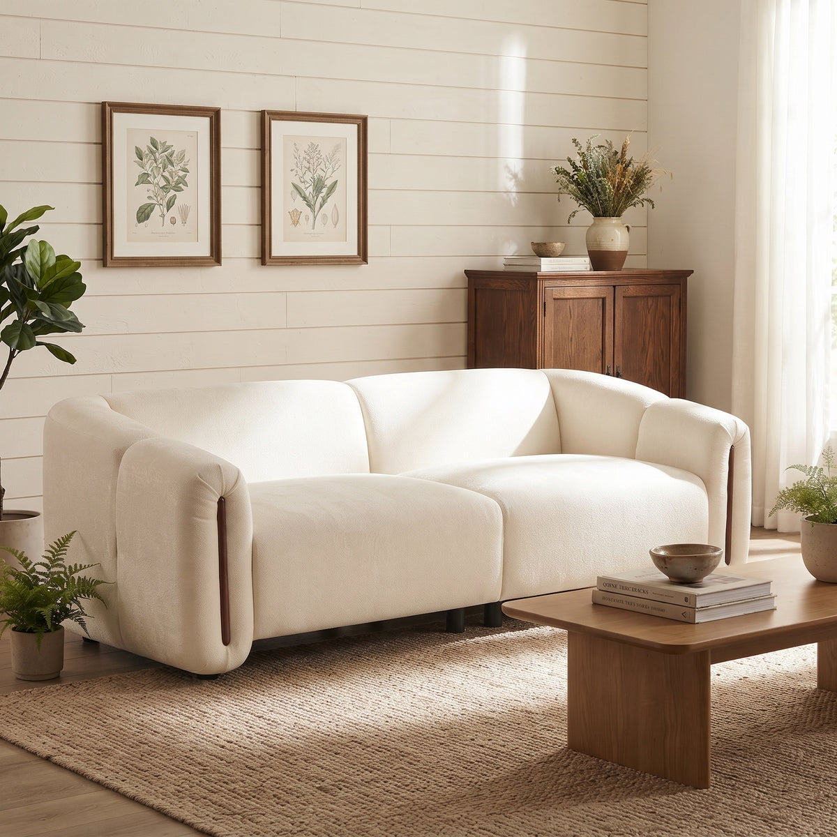 Beige Modular 3-Seat Curved Sofa, Deep Seat, 87.4 in Wide