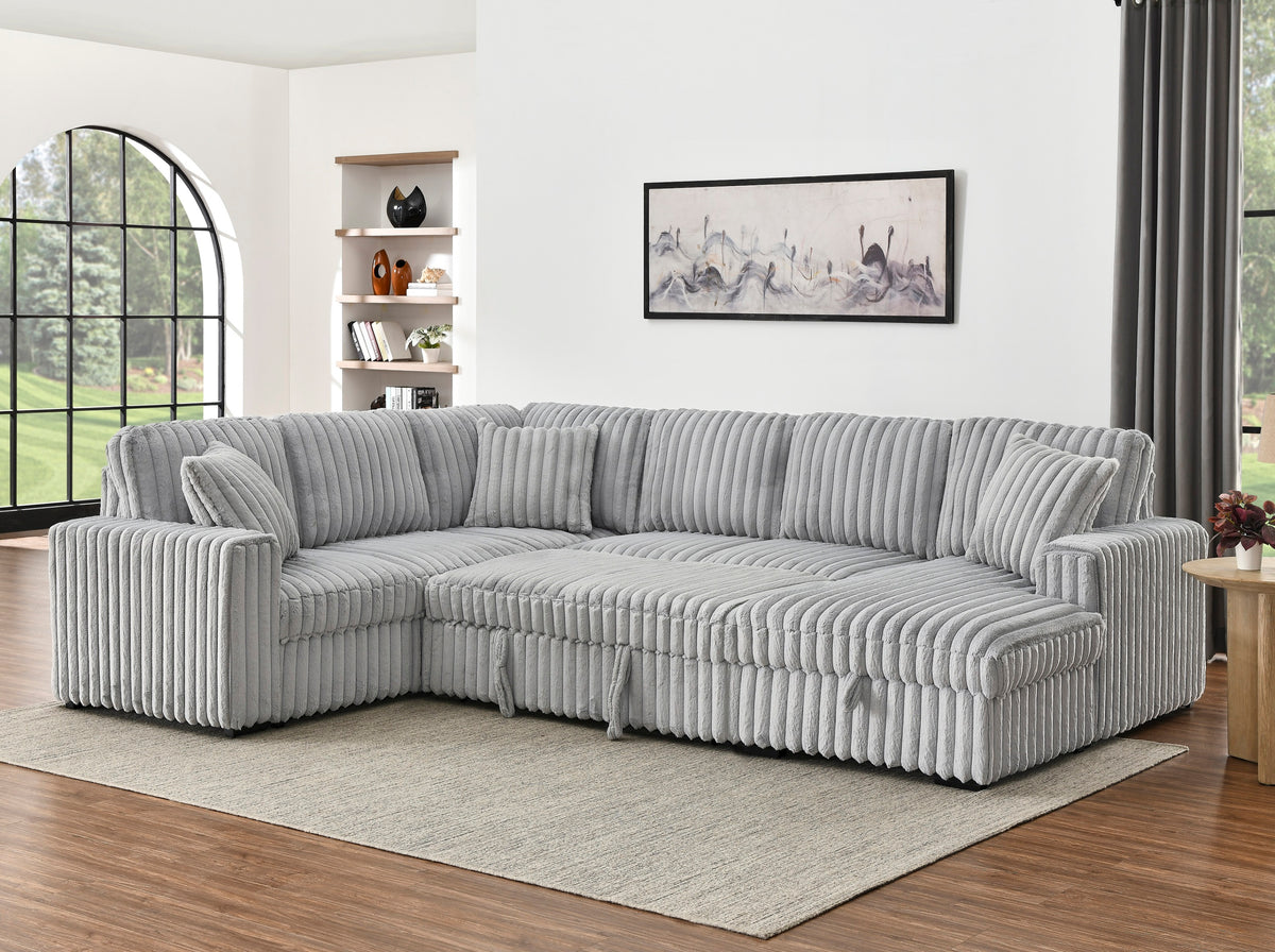 Gray U-Shaped Sleeper Sectional with Chaise, 122 in Wide, Right-Facing
