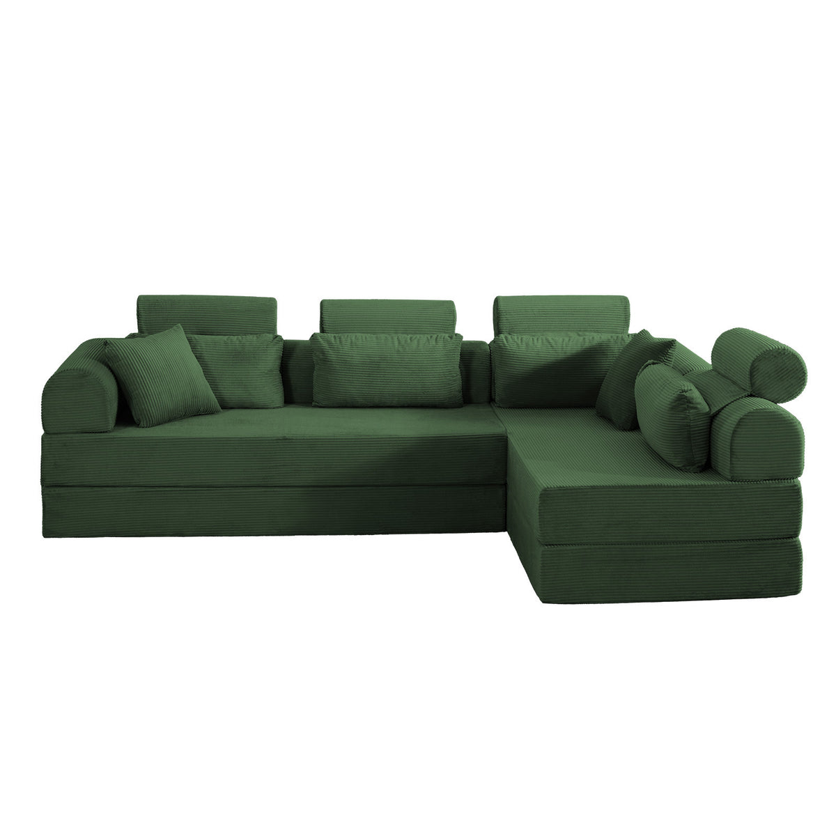 Green Corduroy L-Shaped Modular Sectional Couch, 106.3 in Wide