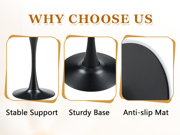 Feature graphic titled why choose us showing three base close-ups on a cream background
