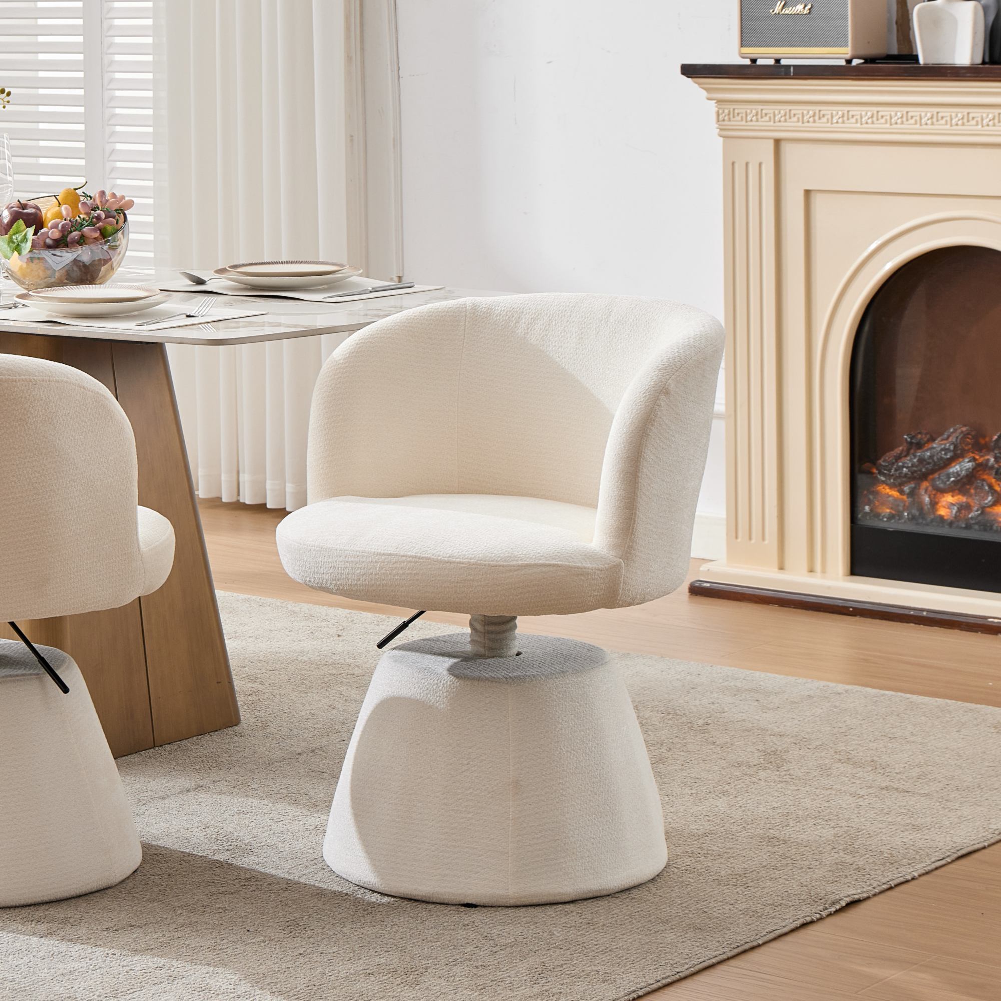 Cream Chenille Swivel Bar Stool, Adjustable Height with Back