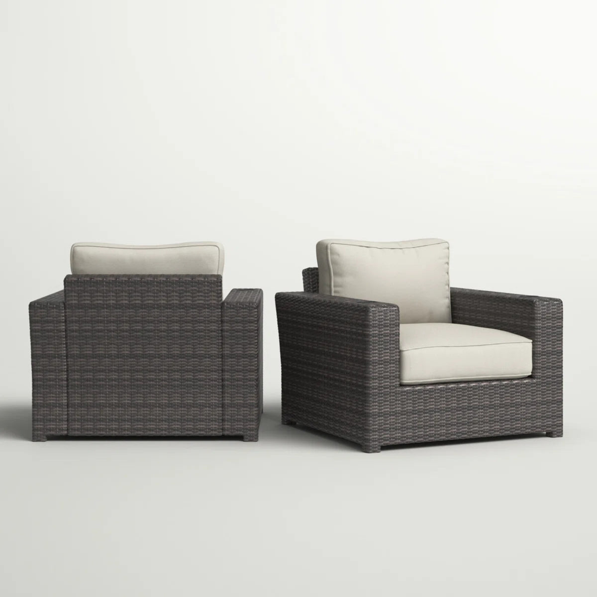 Espresso Wicker Outdoor Lounge Chair with Cushions, Set of 2