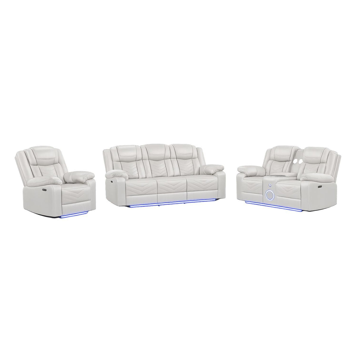 Beige Vegan Leather Power 3-Piece Reclining Living Room Set