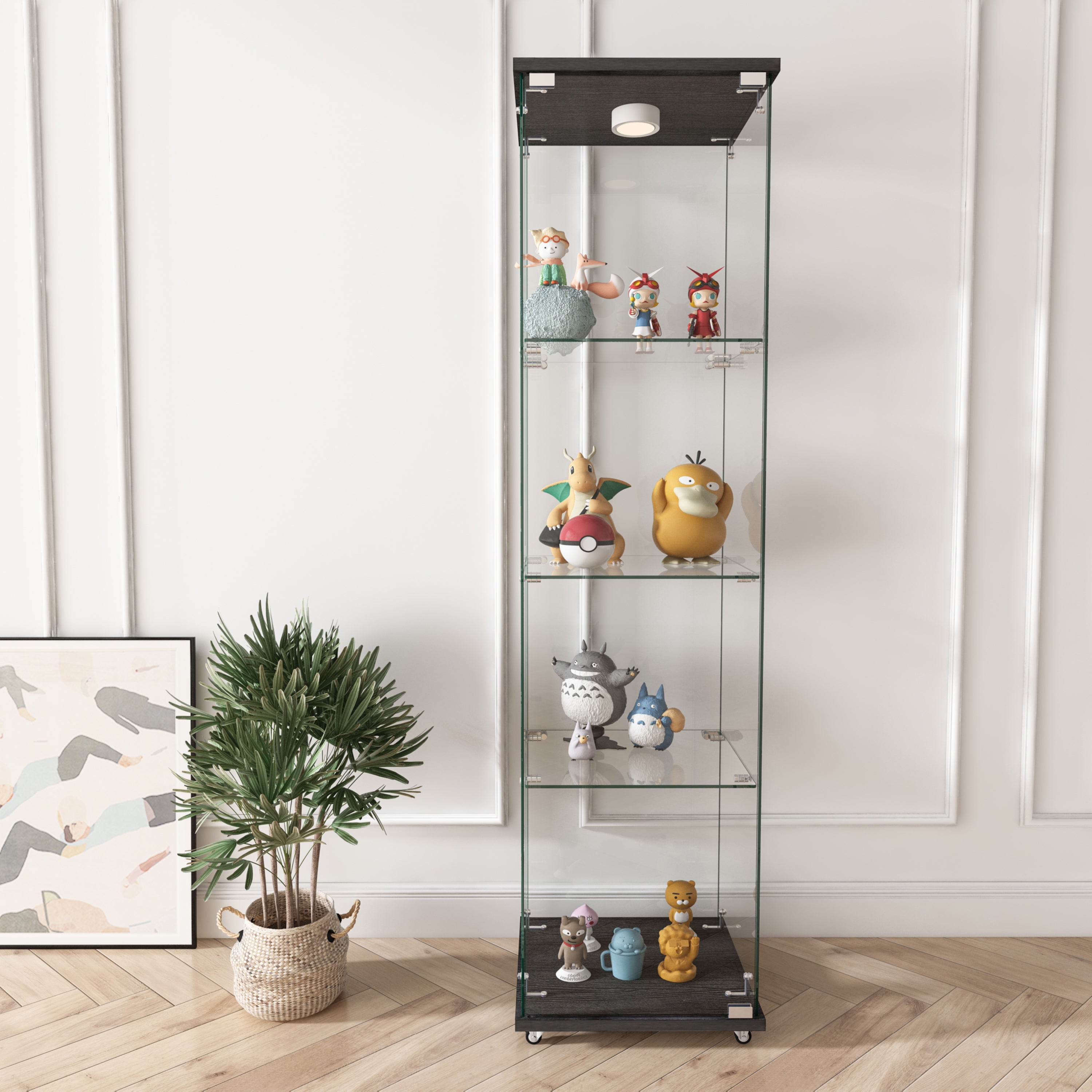 Modern Bookcase with Doors and LED Lighting, 16.7 in, 14.37 in Deep