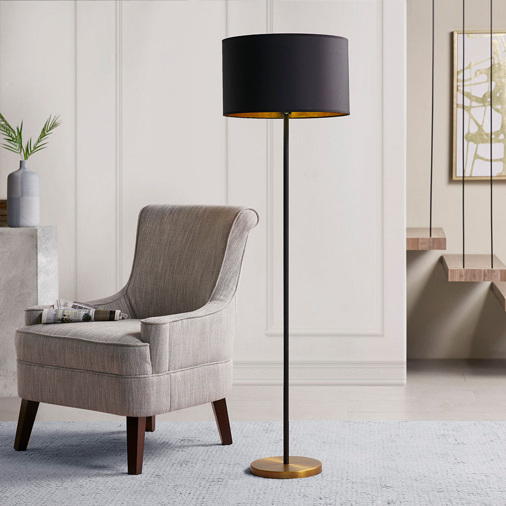 Floor Lamp with Cotton Fabric Shade, Black
