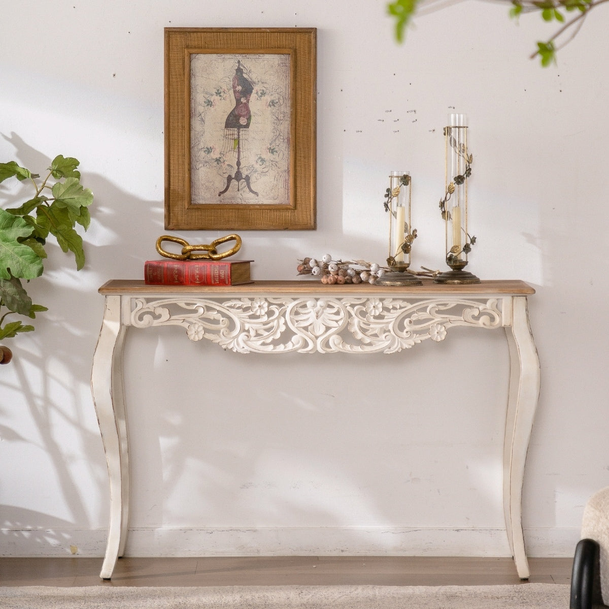 White Entryway Console Table, 43.3 in Wide