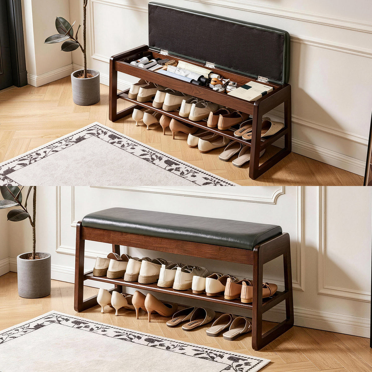 Green Shoe Storage Bench, 39.4 in Wide