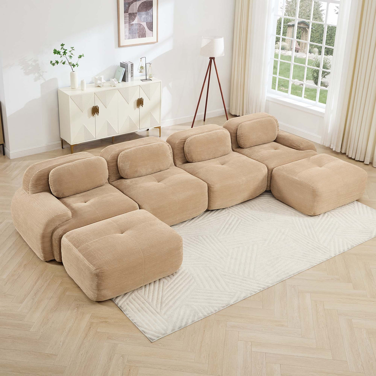 Camel Corduroy U-Shaped Modular Sectional Couch