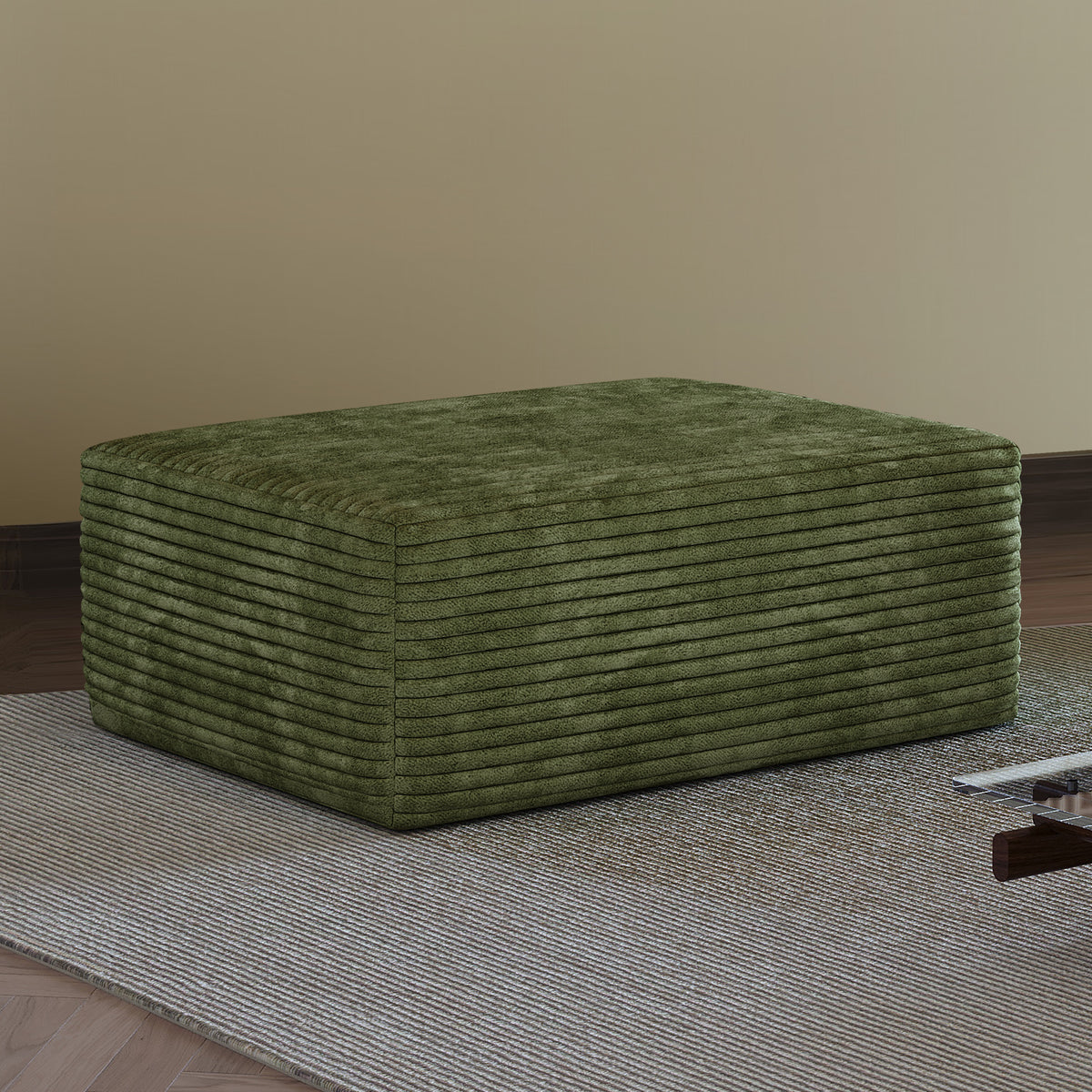 Green Corduroy Ottoman, 39.4 in