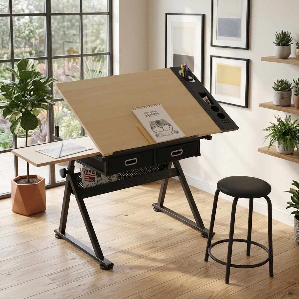 Drafting Table with Drawers, 38.6 in