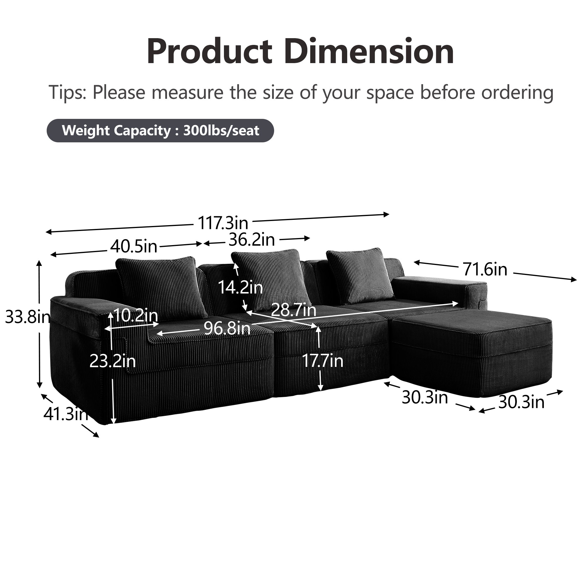 Hudson 3-Seat Boneless Couch in Black #OttOnly_1 #Color_Black