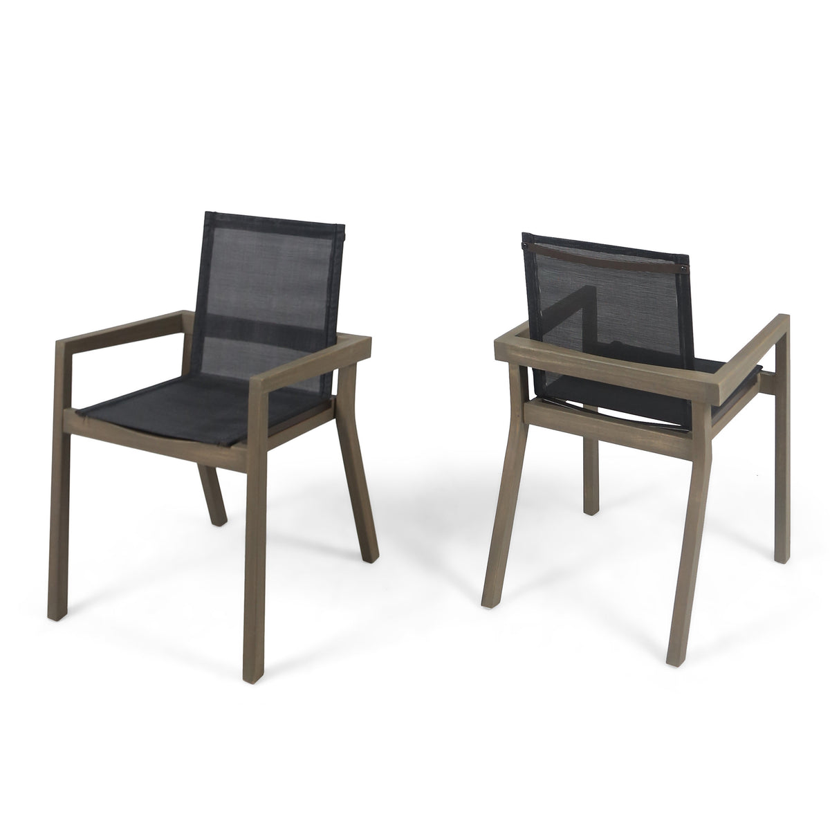 Gray Solid Wood Outdoor Dining Chair, Set of 2, 33.3 in Tall