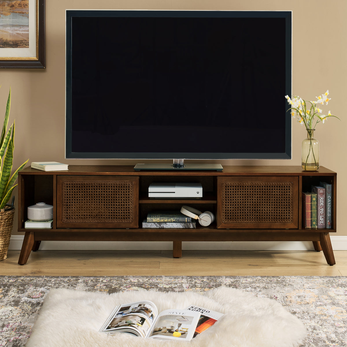 Walnut TV Stand for TVs up to 75 in, 67.9 in Wide