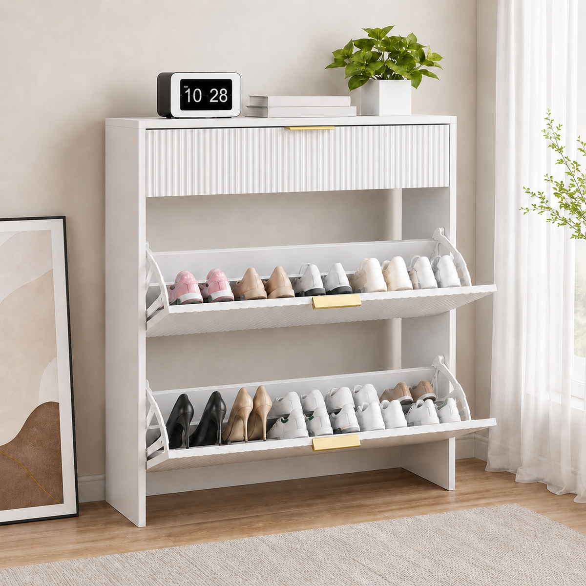 White Shoe Cabinet, 31.5 in Wide